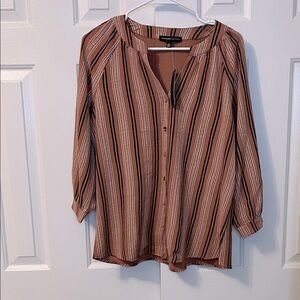 NWT Adrienne Vittadini‎ V Neck Button Down 3/4 Sleeve Brown Blouse Top Size M